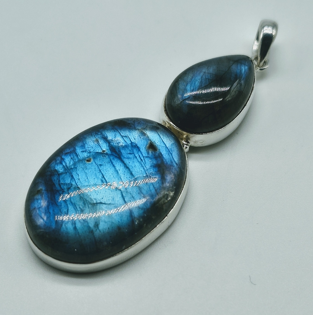 Sterling Silver Double Blue Flash Labradorite Pen… - image 4